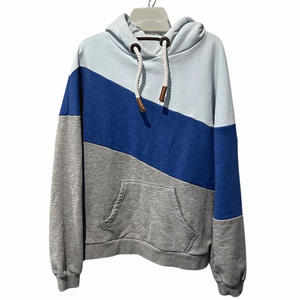 Sudadera con capucha de bloque de color azul y gris para mujer, sudadera de lana de algodón transpirable, ropa de calle estampada con bolsillo de canguro para invierno - Product Image 1
