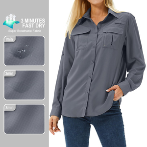Camisa de pesca de manga larga suave de alta calidad OEM/ODM para mujer, tela absorbente, protección solar, camisas informales con botones - Product Image 5