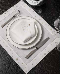 Ensemble de sets de table et de serviettes en lin blanc brodés or et argent, lavables, sur mesure, pour la maison, les mariages et les événements - Product Image 3