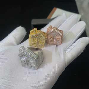 Hip hop moissanite house shape <b>ring</b> iced out luxury statement design <b>gold</b> <b>rose</b> <b>gold</b> silver finish <b>mens</b> fashion - Product Image 4