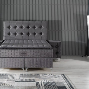 <b>Complete</b> Grey Upholstered Bed <b>Set</b> with Button-Tufted Headboard and Steel Legs Full Comfort Design type 6 - Product Image 1