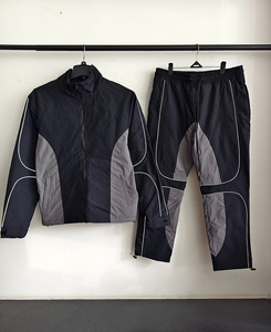 Conjunto de ropa deportiva para hombre, Sudadera con capucha y cremallera de nailon, cortavientos con logotipo bordado, pantalones acampanados Retro, conjunto de ropa deportiva informal a la moda - Product Image 2