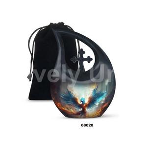 Hermosa urna negra de cremación de pájaro Fénix para cenizas humanas, urna cruzada decorativa con bolsa de terciopelo gratis - Product Image 4
