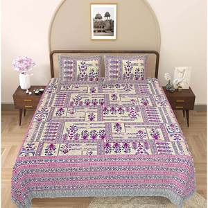 Purple Floral 100% Cotton 240 TC <b>King</b> <b>Size</b> Bedsheet Set with 2 Pillow Covers 3-Piece Comforter for Home (ADB1490) - Product Image 2
