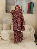 Robe de prière décontractée à capuche en coton et mousseline pour femme, ensemble deux pièces style Moyen-Orient, burqa, foulard, longueur ras du sol, manches longues