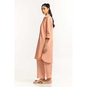 Conjunto Casual de Dos Piezas con Botones y Tejido Teñido, Silueta Holgada, Cómodo, 100% Poliéster, Manga Tres Cuartos, Ropa de Trabajo IPST-34318 - Product Image 4