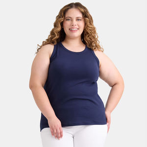 Camisetas sin mangas acanaladas de alta calidad para mujer, ropa deportiva sin mangas elástica cómoda de Color azul marino, camiseta sin mangas holgada - Product Image 1