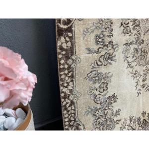 Turkish Rug, 3.8x7 ft Vintage Rug, <b>Brown</b> Beige Striped <b>Wool</b> Rug - Product Image 3