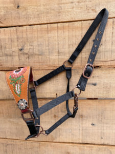 Licol de Bronc Western OEM en Cuir de Vache Argentin, Gravé à la Main, Conchos Peints Tournesol, Cuivre Antique, Réglable - Product Image 6