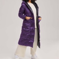 Manteau d'hiver décontracté pour femme en polyester/nylon 2024, col mandarin, coupe ajustée, à capuche, respirant, imperméable, effet délavé, grande taille