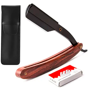 Depilación corporal profesional, maquinilla de afeitar de borde recto de acero inoxidable con mango de madera, aplicación de polvo para barberos - Product Image 5