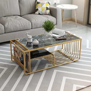 Modern Rustic Rectangular <b>Coffee</b> <b>Table</b> 120x60x45cm Stone Top & Bronze Frame Living Room Furniture-TT68189 - Product Image 5