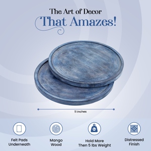 Sustainable Mango Wood Round <b>Dinner</b> Platter Blue Antique Wooden Serving <b>Tray</b> for Home Decor Food Vegetables Fruit Appetizer <b>Tray</b> - Product Image 3