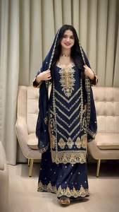 ชุดสัลวาร์ผ้าไหมชิโนนอินเดียปากีสถาน ดีไซน์ทันสมัย สีดำ รุ่นใหม่ล่าสุด สำหรับผู้หญิง  งานแฟนซี  งานแต่งงาน  งานเลี้ยง  ชุดลำลอง - Product Image 4