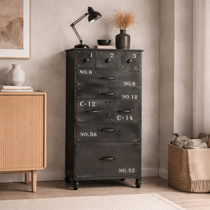 Industrial Metal <b>Storage</b> Cabinet | Vintage Iron Drawer Unit Living Room Furniture | Rolling Sideboard <b>Chest</b> Organizer Antique - Product Image 2