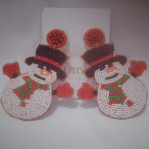 Pendientes Trenzados con Cuentas de Arroz para Mujer y Niña, Aretes de Navidad, Papá Noel, Muñeco de Nieve, Árbol, Guantes Tejidos a Mano, Regalo de Vacaciones - Product Image 5