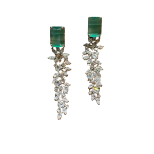 Bán chạy nhất Ngọc Lục Bảo màu xanh lá cây Stud Top với cascading CZ lủng lẳng Bông tai - Product Image 6