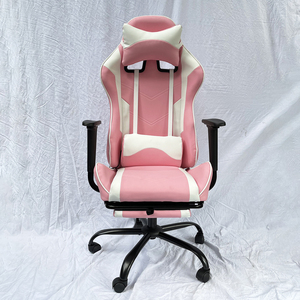 Chaise de jeu 7188 rose et blanche SFGC010 en cuir PU, nylon et métal, réglable en hauteur, avec fonctions de massage pour la maison et le bureau - Product Image 4