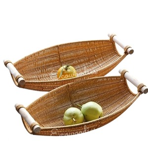 Design antique bambou rotin bateau forme Long décor plateau de fruits fait à la main en osier Style Shikara vaisselle assiette de service - Product Image 2