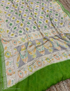 Saree Banarasi de Chifón Puro de Lujo, Hecho a Mano, Tradicional, para Fiestas, Protección Solar, Secado Rápido, con Patrón Zari a Juego - Product Image 5