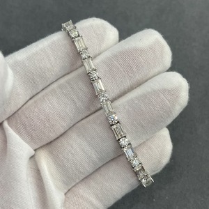 Pulseras de diamantes de moissanita con corte esmeralda y forma redonda en forma de fantasía blanca, hermosa pulsera de plata esterlina, regalo para hombres y mujeres - Product Image 3