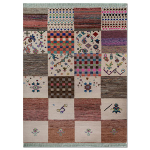 พรมไหมไผ่ผสมขนสัตว์ถักมือลายแมนชาฮ่า ไอวอรี่ หนา 10 มม. รูปทรงสี่เหลี่ยมผืนผ้า ลายปะติดแบบนามธรรม สำหรับบ้านและทางเดิน-รุ่น Les-1209 - Product Image 1