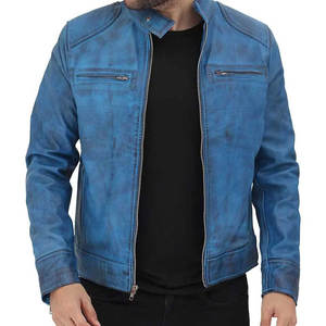 Blouson en cuir de vachette pour homme, col montant, léger, coupe-vent, imperméable, respirant, style vintage, pour moto, collection 2025 - Product Image 1