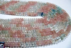 Cuentas naturales de piedra Aguamarina de morganita facetada Rondelle de 7mm, hebra larga de 8 pulgadas - Product Image 2