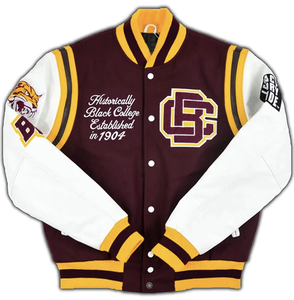 Veste Letterman Varsity personnalisée 100% en laine pour hommes, coupe parfaite avec les manches en cuir de laine légère, tissées, service OEM, tenue de baseball - Product Image 1