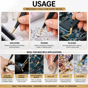 Juego de 3 Pinzas para Pestañas Negras y Doradas, Rectas, Curvas y en Forma de L, Herramientas Profesionales para Extensión de Pestañas - Product Image 6