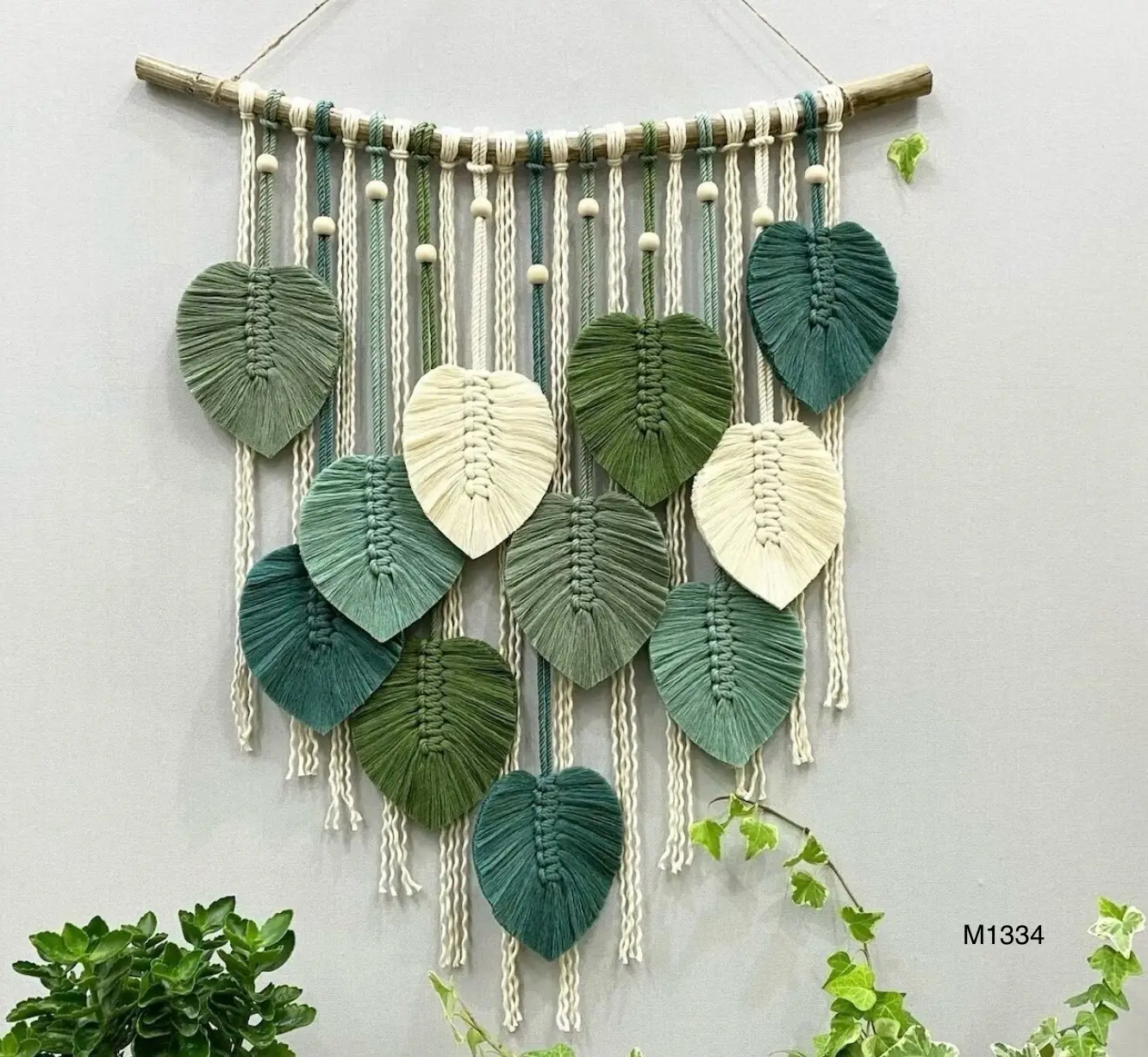 Hecho a mano creativo Boho hojas verdes macramé colgante de pared decoración de pared hoja de macramé para decoración del hogar