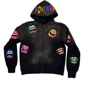 Meilleure vente Patch Chenille Zipper Hoodie Applique Serviette Broderie Casual Personnalité 50% Coton Lavé Polaire À Capuche pour Hommes - Product Image 1