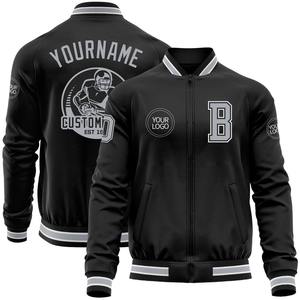 Custom negro gris-blanco bombardero Varsity Letterman cremallera chaqueta cortavientos Streetwear vintage hombres Varsity chaqueta - Product Image 1