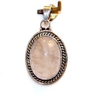 Top Grade 925 Sterling Silver Unisexe Pendentif Rhodium Plaqué Rose Quartz Guérison Cristal Pierre Bouddhiste Goutte Motif Cadeau - Product Image 2