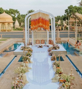 Marigold Garlands <b>for</b> Event Decor, Festive Flower Garland with Rose <b>for</b> Wedding, <b>Party</b>, Decor Without Backdrop Stand, Metal - Product Image 2