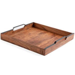 Bandeja para servir de madera de mango de Acacia con asas, bandeja cuadrada estilo granja para desayuno, café, té, cocina y bar - Product Image 6