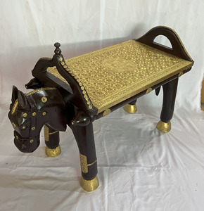 Handmade Wooden Horse Shape Side Table With Gold Inlay Traditional Ethnic Home Decor Bedroom Furniture For Home Hotel - Product Image 2