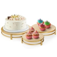 Lot de 3 présentoirs ronds en fer doré pour gâteaux et cupcakes, écologiques, faits à la main, résistants au four, pour restaurants