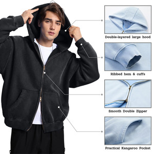 Tissu de haute qualité Full Zip Hoodies Heavyweight Blank Haute qualité 100% coton personnalisé brodé unisexe Zipper Hoodie - Product Image 4