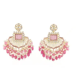 Wholesaler And Manufacturer of Indo Western Pink Stone Meenakari Earring With Gold Plating 109282