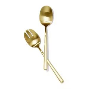 Ensemble de couverts de cuisine classiques en acier inoxydable et de service à salade avec manche en bois, articles de fête - Product Image 2