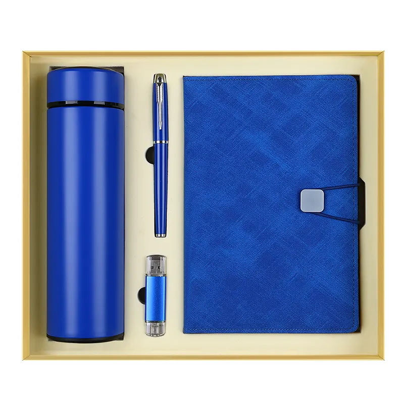 Premium 4-In-1 Cadeauset Hoge Kwaliteit Roestvrijstalen Vacuümfles Fles Luxe Notebook Metalen Pen Usb Drive Aangepast