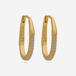 Pendientes de Plata 92.5 con Baño de Oro, Estilo Moderno de Aro con Zirconia, Perlas y Diamantes, Material Principal Oro Rosa 191514 - Product Image 1