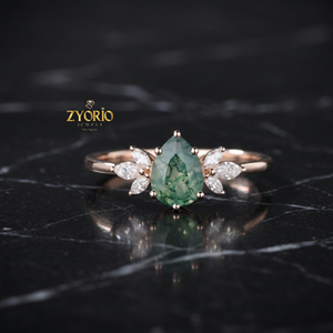 Pear Cut Moss Agate <b>Ring</b> 18K Gold Luxury Floral Engagement <b>Ring</b> Green Moss Agate <b>Fine</b> Jewelry Statement <b>Ring</b> - Product Image 2