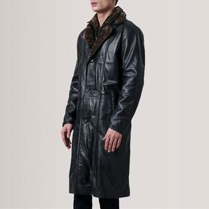 Manteau en cuir noir Cai avec col à revers - Product Image 3
