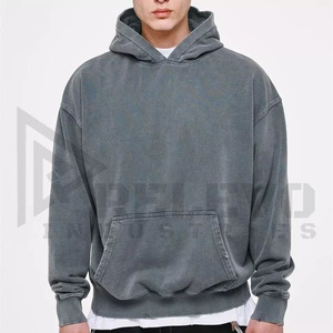 เสื้อฮู้ดผ้าเทอร์รี่ผ้าถักมีฮู้ดผ้าเทอร์รี่สีเทาสำหรับผู้ชายเสื้อฮู้ดโอเวอร์ไซส์จากนักออกแบบ OEM - Product Image 1