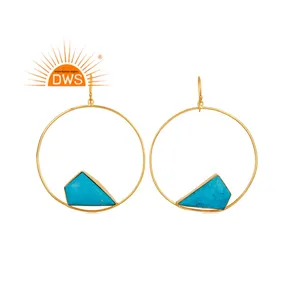 Pendientes colgantes de piedras preciosas de turquesa con baño de oro de 18 quilates, hechos a mano, los más vendidos, joyería fina para mujer, regalo para ella - Product Image 1