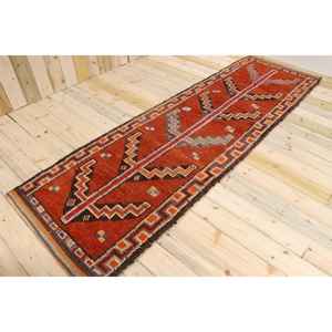 Tapis vintage 3,1 x 10,2 pieds, tapis turc, tapis en laine rouge ombré - Product Image 1