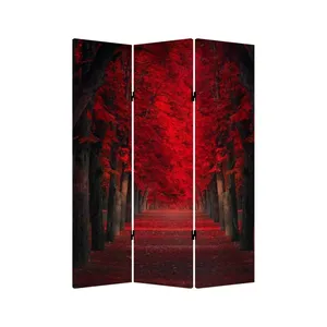Paravent pliant en toile double face avec motif de forêt de arbres rouges - Product Image 5
