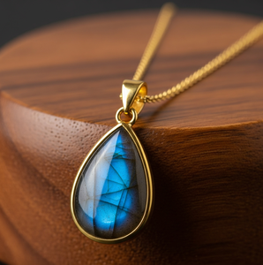 Personnalisable 925 Sterling Silver Dainty Chain 18K Gold Drop Shape Pendant Bohemian Natural Labradorite Healing Crystal Fashion - Product Image 3